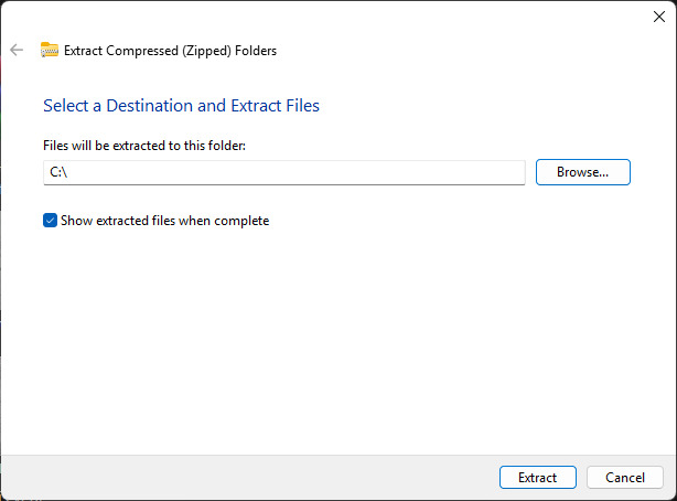 Extract in C Drive